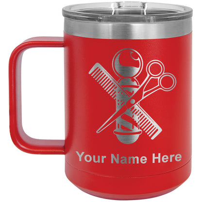 15oz Vacuum Insulated Coffee Mug, Barber Shop Pole, Personalized Engraving Included