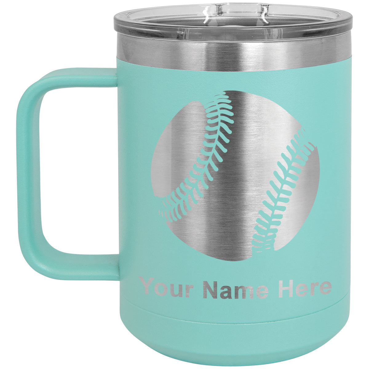 15oz Vacuum Insulated Coffee Mug, Baseball Ball, Personalized Engraving Included