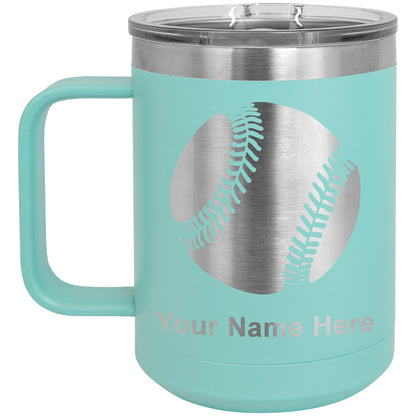 15oz Vacuum Insulated Coffee Mug, Baseball Ball, Personalized Engraving Included