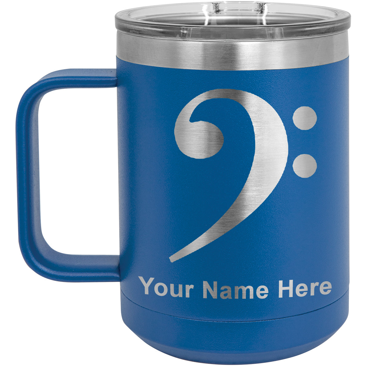15oz Vacuum Insulated Coffee Mug, Bass Clef, Personalized Engraving Included