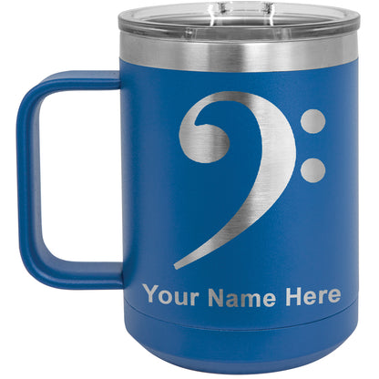 15oz Vacuum Insulated Coffee Mug, Bass Clef, Personalized Engraving Included