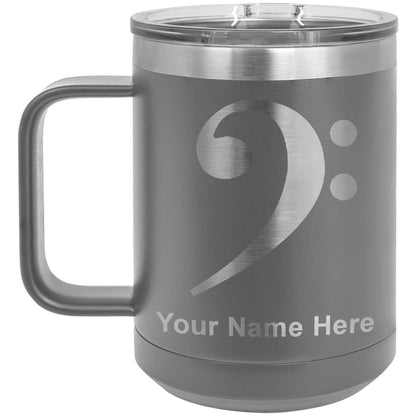 15oz Vacuum Insulated Coffee Mug, Bass Clef, Personalized Engraving Included