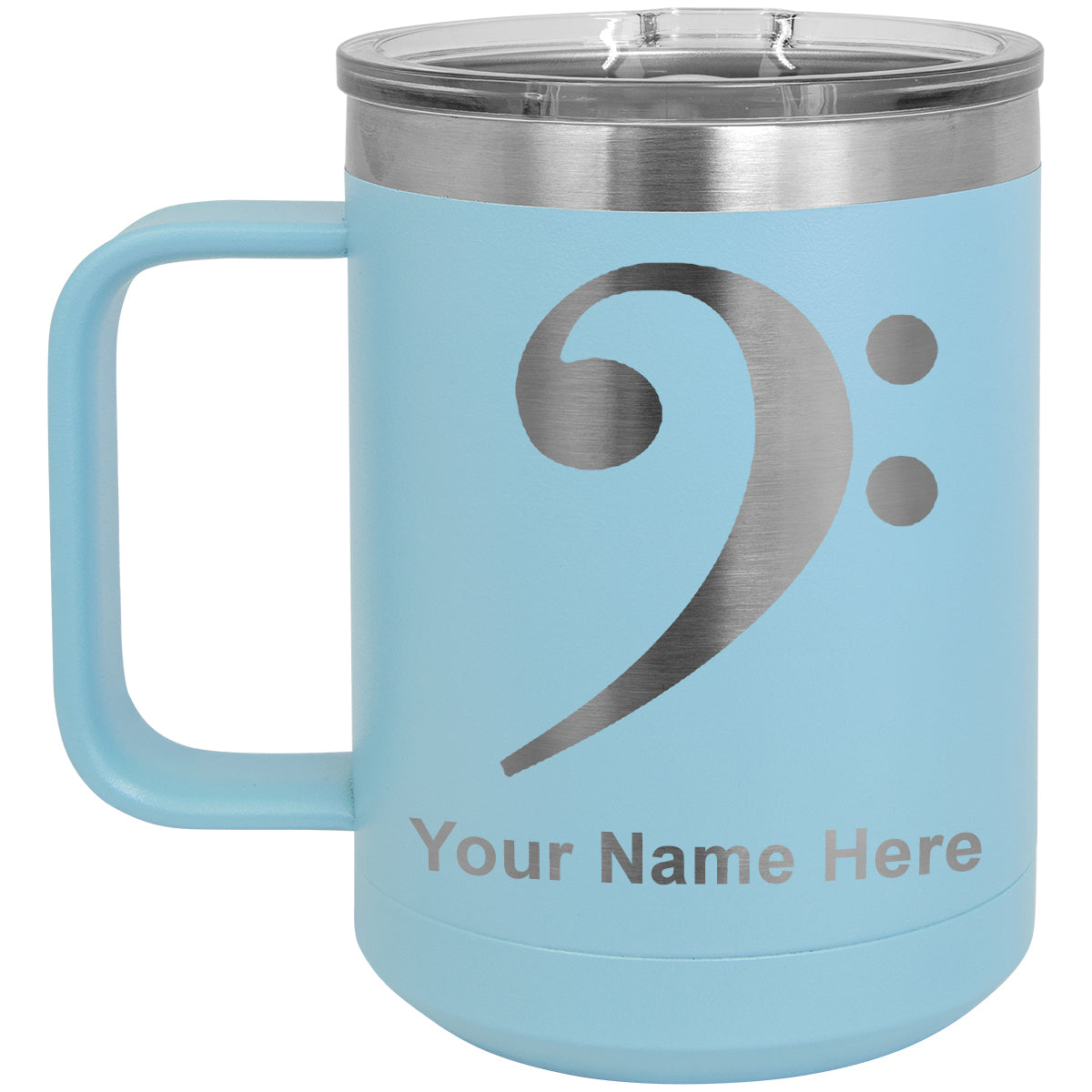 15oz Vacuum Insulated Coffee Mug, Bass Clef, Personalized Engraving Included