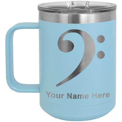 15oz Vacuum Insulated Coffee Mug, Bass Clef, Personalized Engraving Included