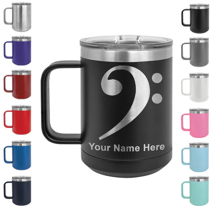 15oz Vacuum Insulated Coffee Mug, Bass Clef, Personalized Engraving Included