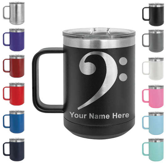 15oz Vacuum Insulated Coffee Mug, Bass Clef, Personalized Engraving Included