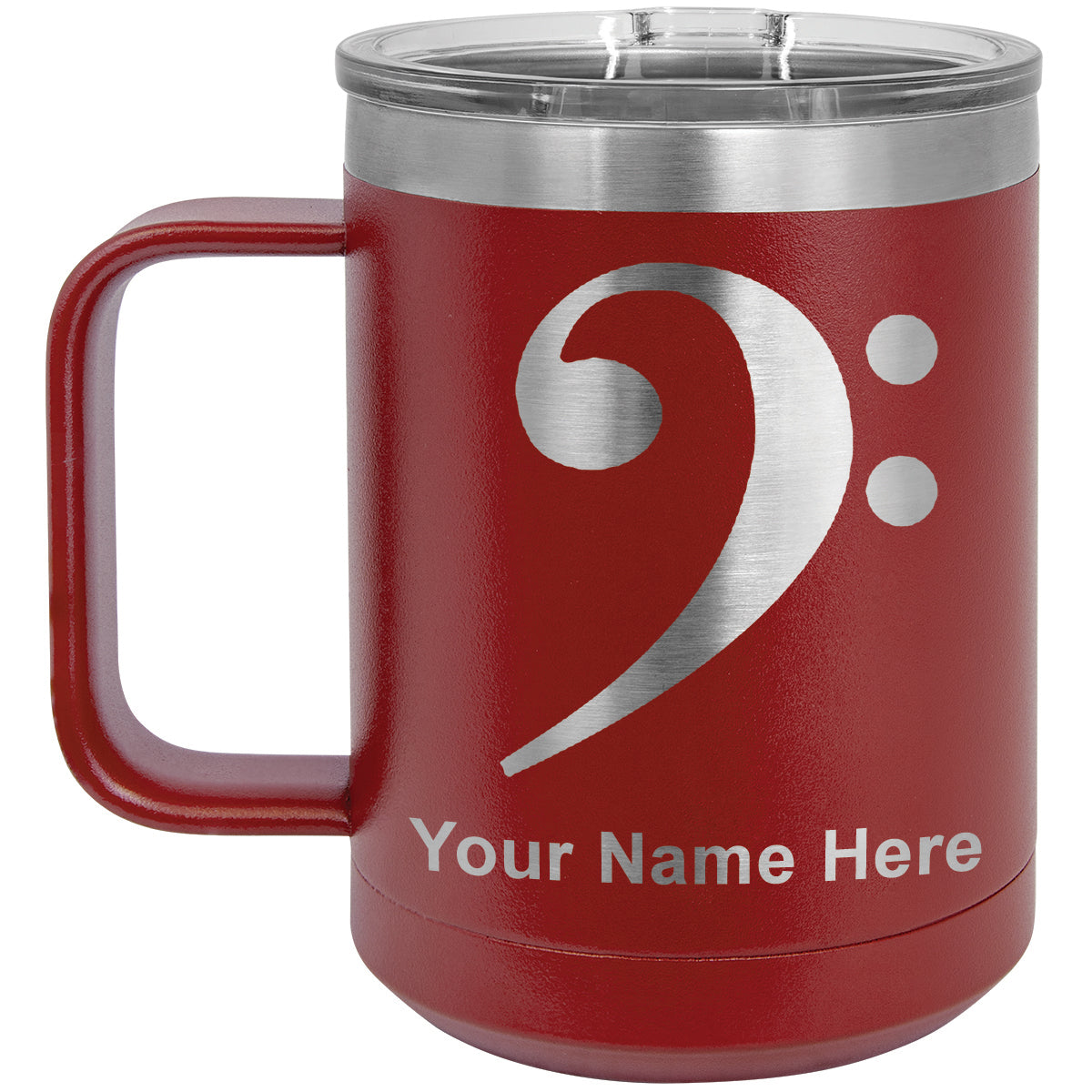 15oz Vacuum Insulated Coffee Mug, Bass Clef, Personalized Engraving Included