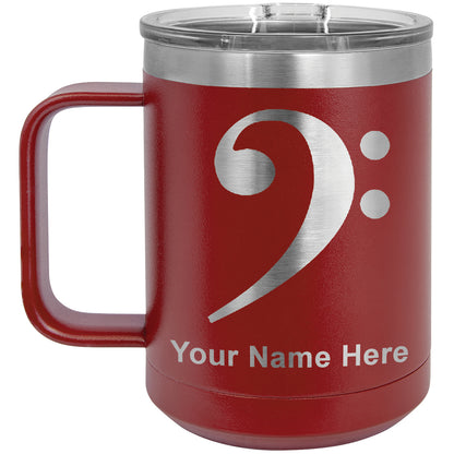 15oz Vacuum Insulated Coffee Mug, Bass Clef, Personalized Engraving Included