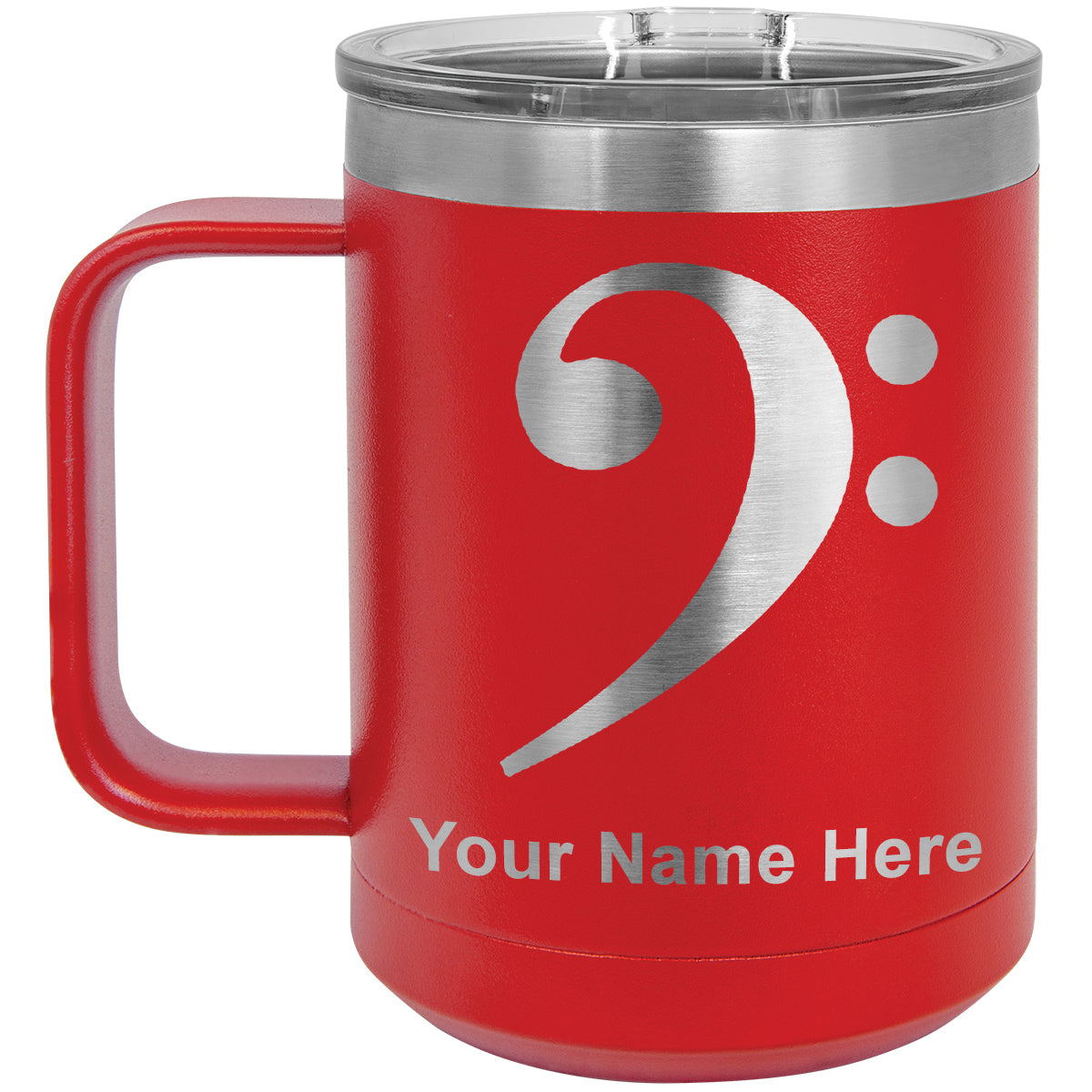 15oz Vacuum Insulated Coffee Mug, Bass Clef, Personalized Engraving Included