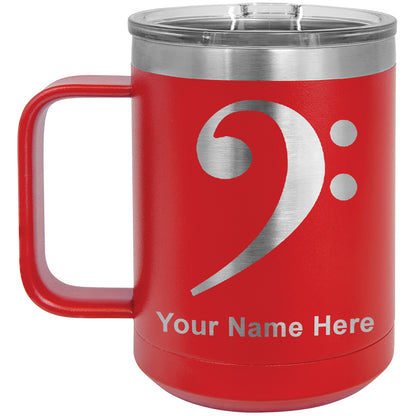 15oz Vacuum Insulated Coffee Mug, Bass Clef, Personalized Engraving Included