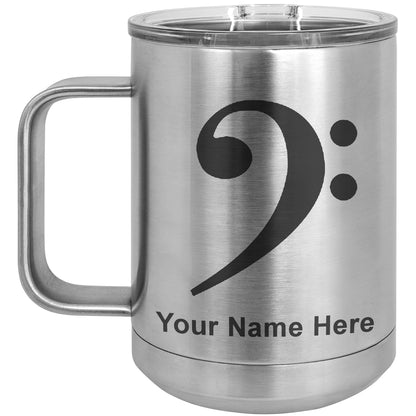 15oz Vacuum Insulated Coffee Mug, Bass Clef, Personalized Engraving Included