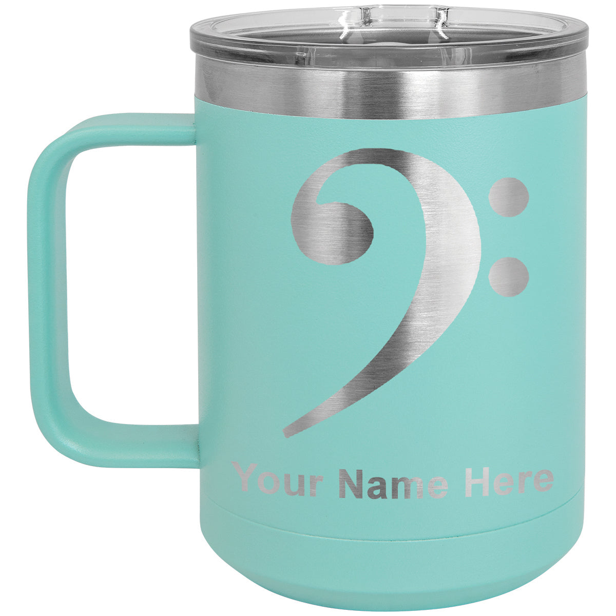 15oz Vacuum Insulated Coffee Mug, Bass Clef, Personalized Engraving Included
