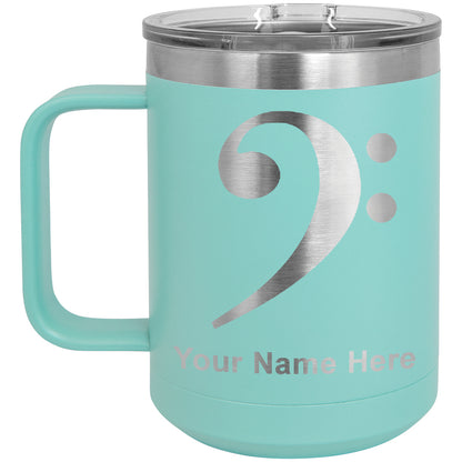 15oz Vacuum Insulated Coffee Mug, Bass Clef, Personalized Engraving Included