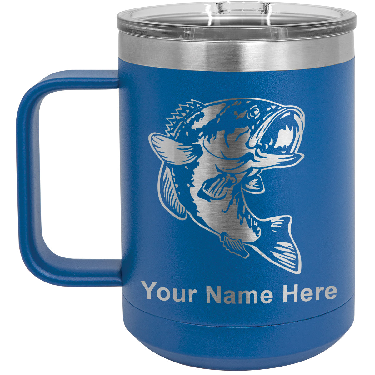15oz Vacuum Insulated Coffee Mug, Bass Fish, Personalized Engraving Included