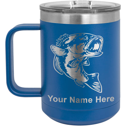 15oz Vacuum Insulated Coffee Mug, Bass Fish, Personalized Engraving Included