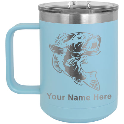 15oz Vacuum Insulated Coffee Mug, Bass Fish, Personalized Engraving Included