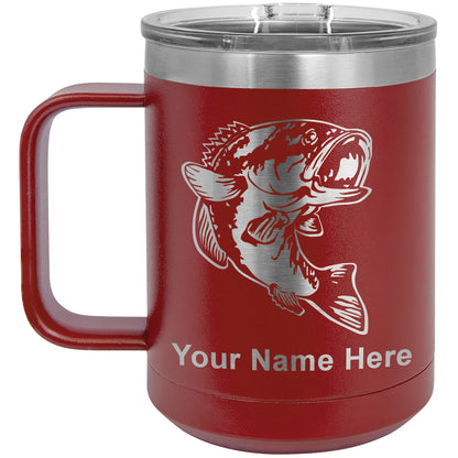 15oz Vacuum Insulated Coffee Mug, Bass Fish, Personalized Engraving Included