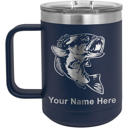 15oz Vacuum Insulated Coffee Mug, Bass Fish, Personalized Engraving Included