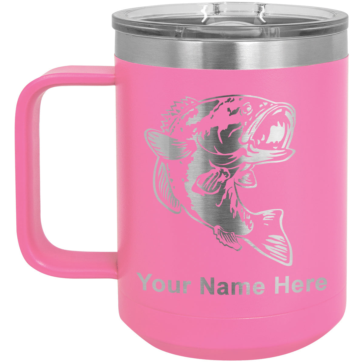 15oz Vacuum Insulated Coffee Mug, Bass Fish, Personalized Engraving Included