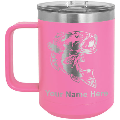 15oz Vacuum Insulated Coffee Mug, Bass Fish, Personalized Engraving Included