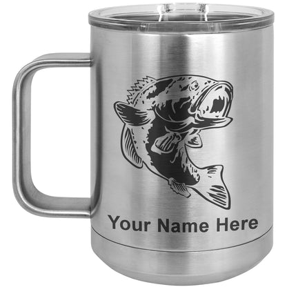 15oz Vacuum Insulated Coffee Mug, Bass Fish, Personalized Engraving Included