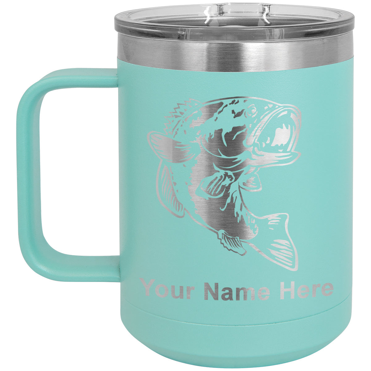 15oz Vacuum Insulated Coffee Mug, Bass Fish, Personalized Engraving Included