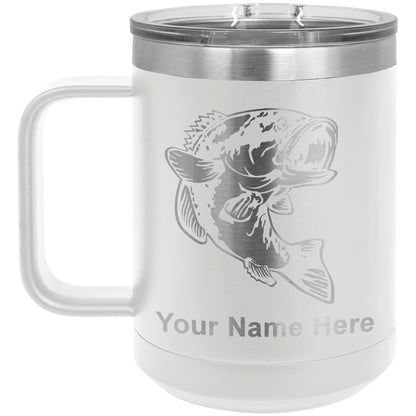15oz Vacuum Insulated Coffee Mug, Bass Fish, Personalized Engraving Included