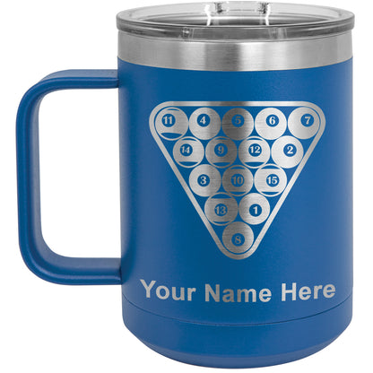 15oz Vacuum Insulated Coffee Mug, Billiard Balls, Personalized Engraving Included