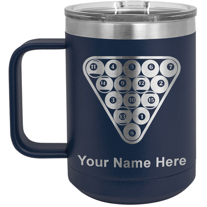 15oz Vacuum Insulated Coffee Mug, Billiard Balls, Personalized Engraving Included