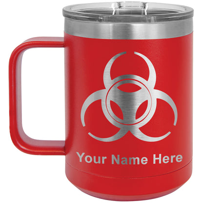 15oz Vacuum Insulated Coffee Mug, Biohazard Symbol, Personalized Engraving Included