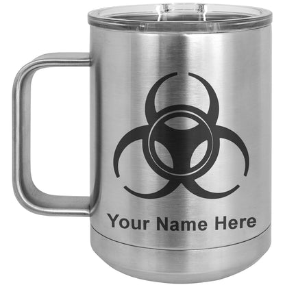 15oz Vacuum Insulated Coffee Mug, Biohazard Symbol, Personalized Engraving Included