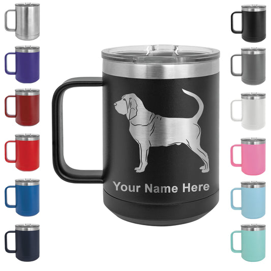 15oz Vacuum Insulated Coffee Mug, Bloodhound Dog, Personalized Engraving Included