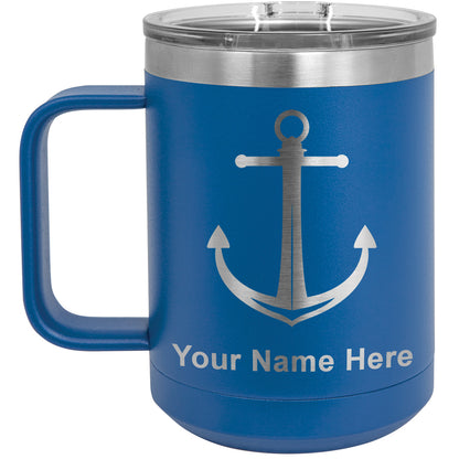 15oz Vacuum Insulated Coffee Mug, Boat Anchor, Personalized Engraving Included