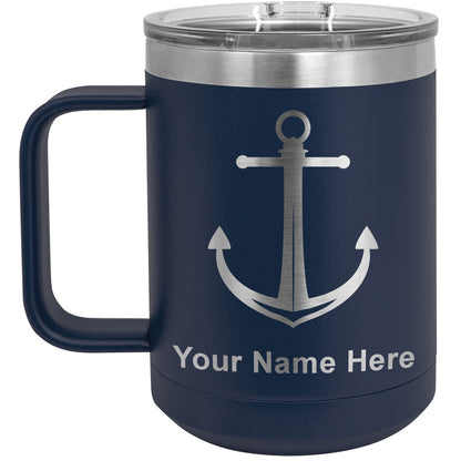 15oz Vacuum Insulated Coffee Mug, Boat Anchor, Personalized Engraving Included