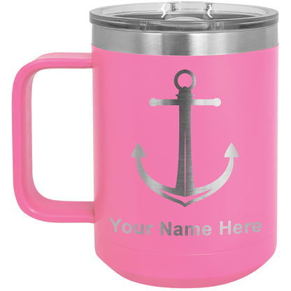 15oz Vacuum Insulated Coffee Mug, Boat Anchor, Personalized Engraving Included