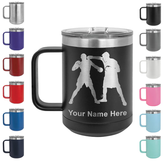 15oz Vacuum Insulated Coffee Mug, Boxers Boxing, Personalized Engraving Included