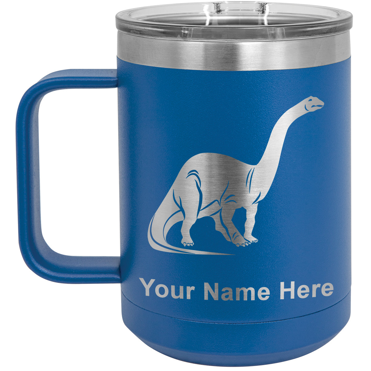 15oz Vacuum Insulated Coffee Mug, Brontosaurus Dinosaur, Personalized Engraving Included