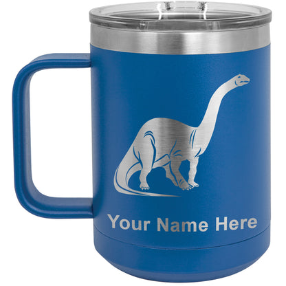 15oz Vacuum Insulated Coffee Mug, Brontosaurus Dinosaur, Personalized Engraving Included