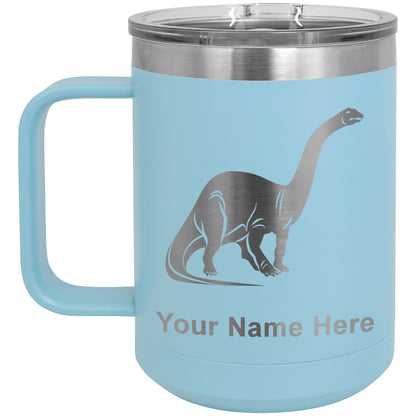 15oz Vacuum Insulated Coffee Mug, Brontosaurus Dinosaur, Personalized Engraving Included