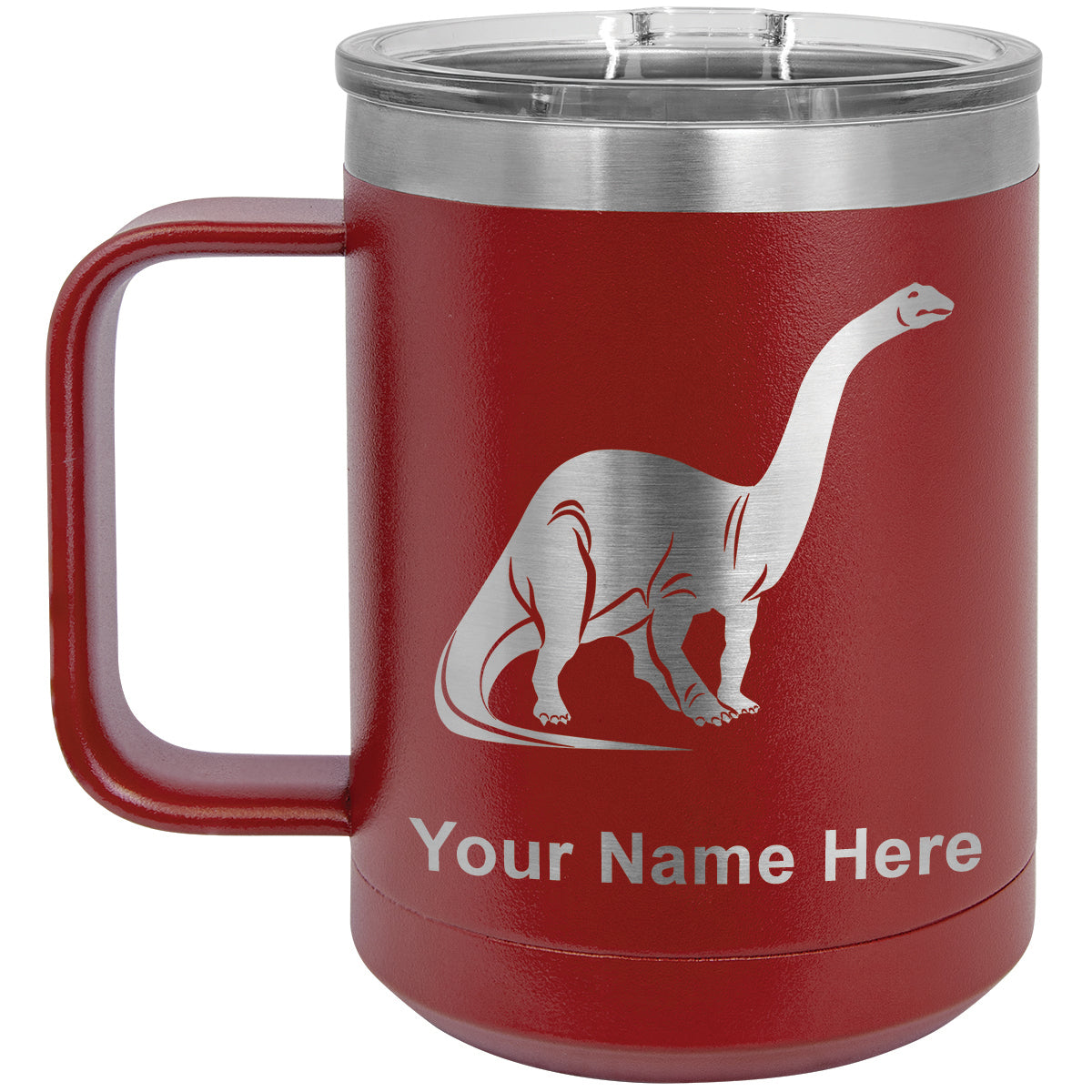 15oz Vacuum Insulated Coffee Mug, Brontosaurus Dinosaur, Personalized Engraving Included