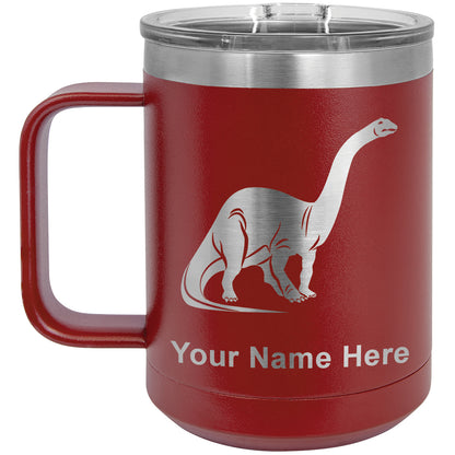 15oz Vacuum Insulated Coffee Mug, Brontosaurus Dinosaur, Personalized Engraving Included