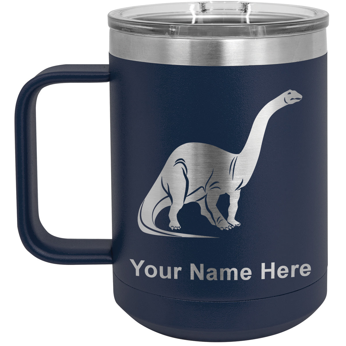 15oz Vacuum Insulated Coffee Mug, Brontosaurus Dinosaur, Personalized Engraving Included