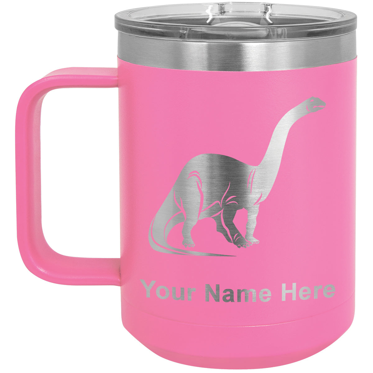 15oz Vacuum Insulated Coffee Mug, Brontosaurus Dinosaur, Personalized Engraving Included