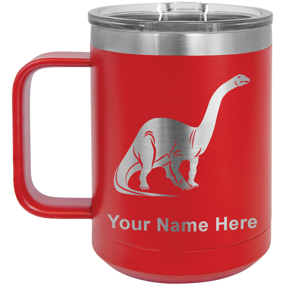 15oz Vacuum Insulated Coffee Mug, Brontosaurus Dinosaur, Personalized Engraving Included