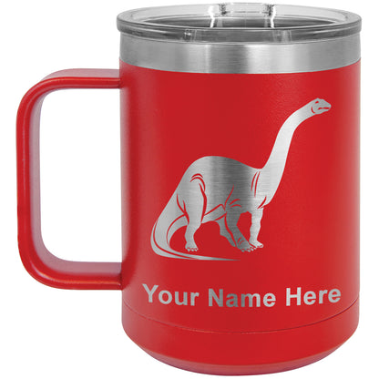15oz Vacuum Insulated Coffee Mug, Brontosaurus Dinosaur, Personalized Engraving Included