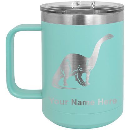 15oz Vacuum Insulated Coffee Mug, Brontosaurus Dinosaur, Personalized Engraving Included