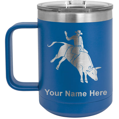 15oz Vacuum Insulated Coffee Mug, Bull Rider Cowboy, Personalized Engraving Included