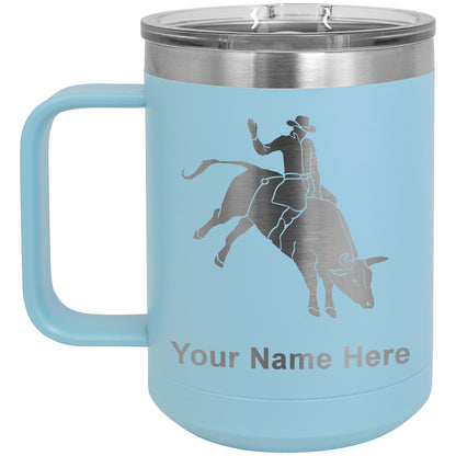 15oz Vacuum Insulated Coffee Mug, Bull Rider Cowboy, Personalized Engraving Included