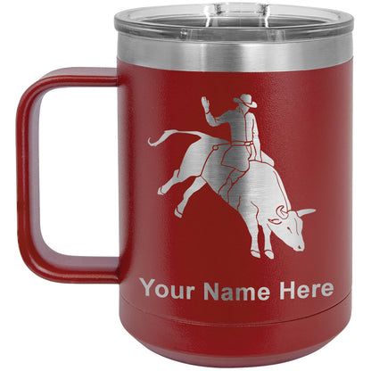 15oz Vacuum Insulated Coffee Mug, Bull Rider Cowboy, Personalized Engraving Included