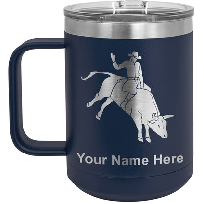 15oz Vacuum Insulated Coffee Mug, Bull Rider Cowboy, Personalized Engraving Included